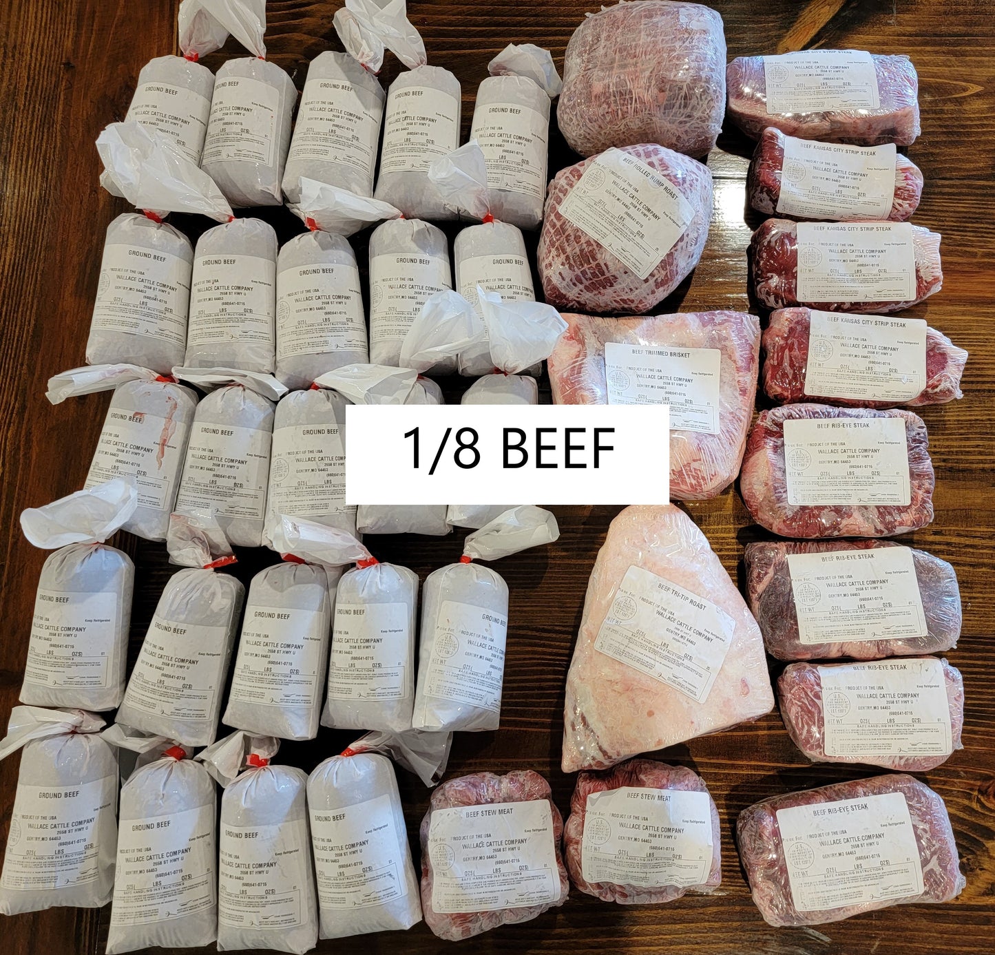 1/8 Beef- 45 Pounds- DEPOSIT- FREE SHIPPING